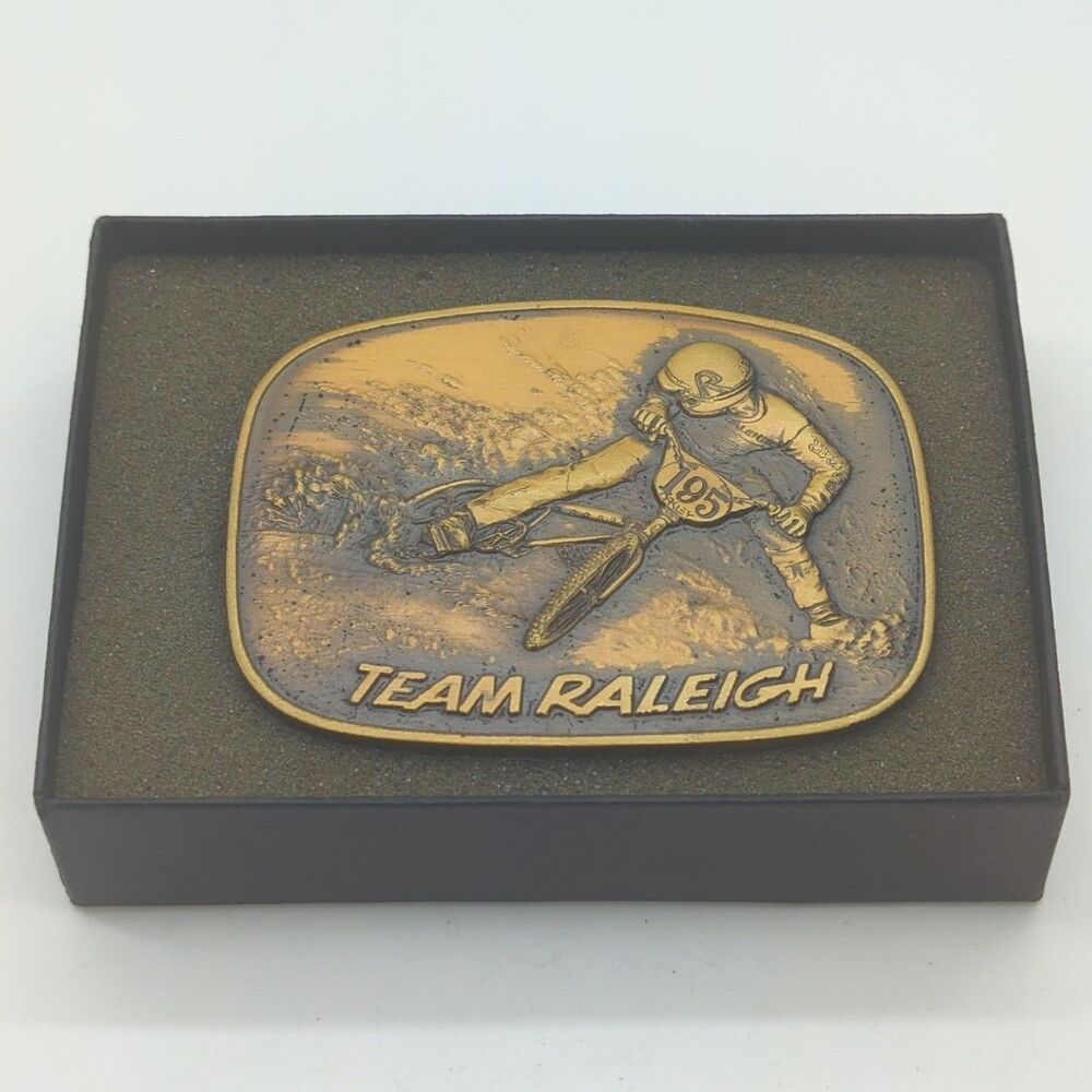 Vintage 1980 Team Raleigh BMX Bicycle Belt Buckle With Box